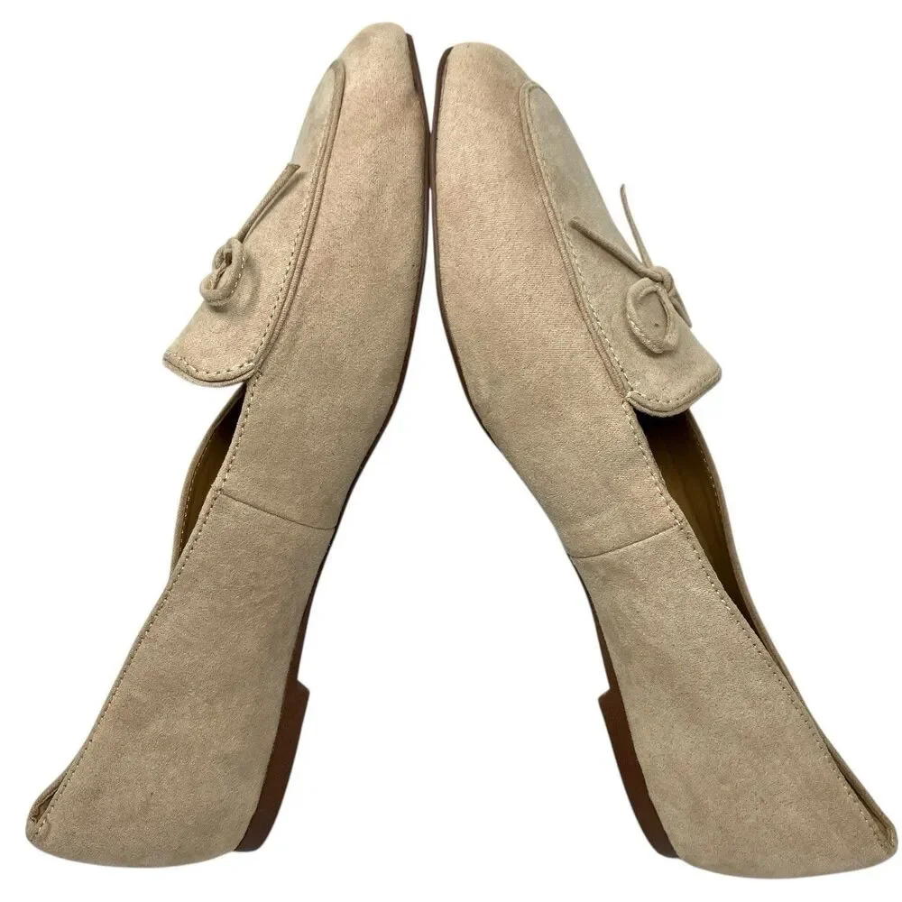 J Crew Shoes Womens‎ 7 Beige Faux Suede Bow Loafers Ballet Flats Feminine